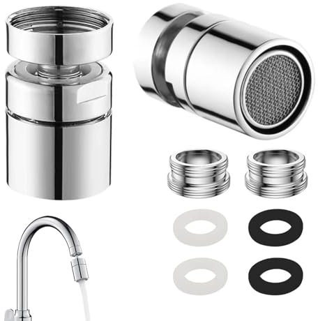 Wasserhahn Aufsatz, 2 Stück Wasserhahn Aufsatz, drehbar, 360° drehbarer Hahnanschluss, Verlängerung mit M22 Außengewinde oder M24 Innengewinde (Silber)