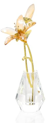 Giglio di tigre dorato con vaso di cristallo, fermacarte da collezione, regalo per donne, giglio di vetro, figure di fiori artificiali per casa, matrimonio, anniversario, decorazione per feste