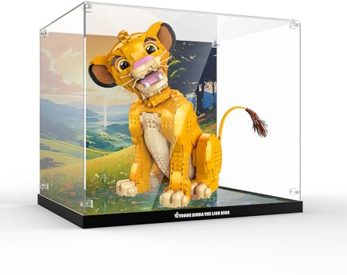 cooldac Acryl-Vitrine kompatibel mit Lego 43247 Simba, Staubdichte mit HD-animierter Rückwand kompatibel mit Lego Disney Simba 43247 Baukasten(Nur Vitrine, Lego-Modell Nicht Inbegriffen)