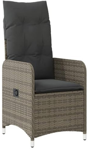 vidaXL Gartensessel Verstellbar mit Kissen, Gartenstuhl mit Stahlrahmen, Liegestuhll für Garten, Stuhl Sessel Relaxsessel, Grau Poly Rattan