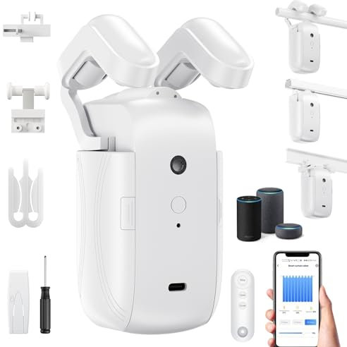 nmoiww Intelligenter automatischer Vorhangöffner, APP-Steuerung, Sprachbefehl, Fernbedienung, Timereinstellung, Smart Home-Automatisierungsgerät zum Öffnen/Schließen von Vorhängen