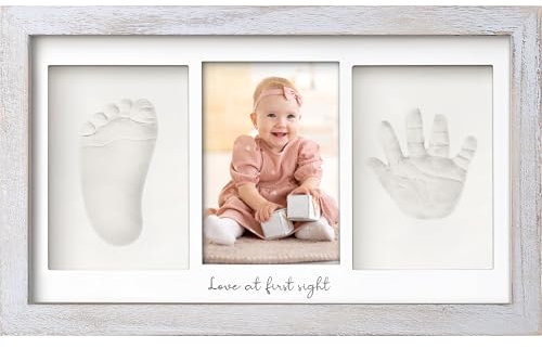 Baby Handabdruck und Fußabdruck Set - Gipsabdruck Baby Hand und Fuß für Neugeborene - Handabdruck Baby Bilderrahmen - Fußabdruck Baby Gipsabdruck Set - Baby Dusche Baby Abdruckset (Vintage Gray)