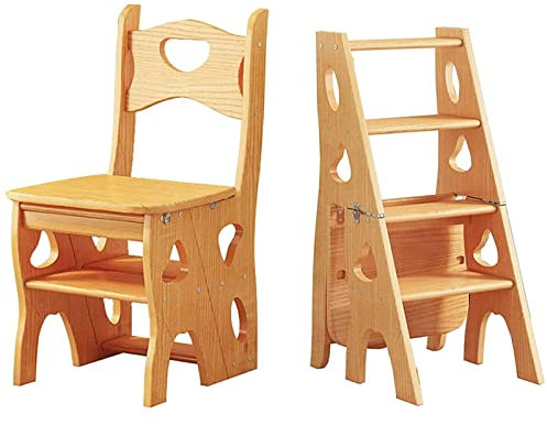 ACLips Solid Wood Folding Ladder Chair,library Ladder,kitchen Step Stool Chair,wooden Step Ladders,retro Counter Chair With Seat,2 In 1 Ladder Chair Display Stand For Office Home Kitchen