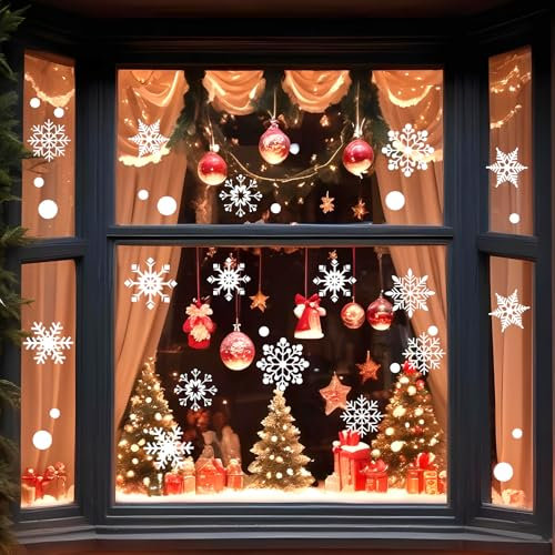 480 Stück Fensterbilder Weihnachten,Schneeflocken Weihnachtsdeko Fenster,Wiederverwendbar Statisch Haftende PVC Weihnachts Fensterbilder Selbstklebend,für Weihnachten Fenster Deko