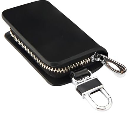 UEPOA Schlüsseletui Leder, Autoschlüssel Hülle Schwarz Schlüsseltasche Schlüsseletui Leder Herren Klein Tasche mit Schlüsselanhänger und Reißverschlusstasche