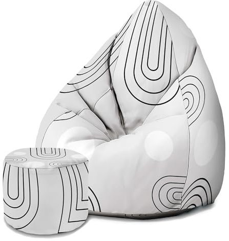 DreamRoots Sitzsack Erwachsene mit Füllung 80x80x120cm - Bean Bag Chair - Sitzsäcke mit Lehne und Hocker und Bezug - Sitzsack Sessel - Chill Sessel Velvet Scandinavian Abstract