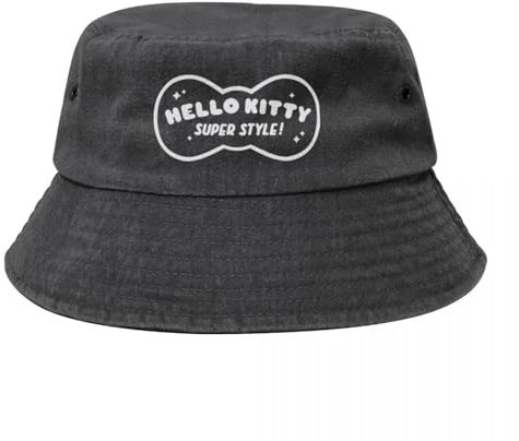 Unisex Frauen Männer Hello Kitty Logo Baumwolle Eimer Hüte Outfit Berufung Kopfbedeckung Lustig Cartoon Denim Hut Geburtstag Urlaub Geschenke