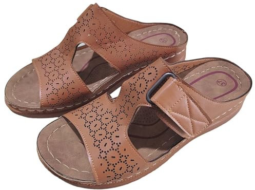 Generico Sandalo Estivo Cuoio Pendenza da Spiaggia da Pantofole Casual vuote Scarpe con Fondo in Pendenza Sandali retrò Sandali Corda Donna Estive (Khaki, 41)