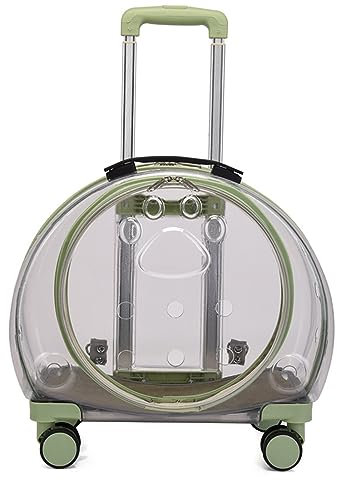 Natudeco Haustier-Trolley, durchsichtig, für Katzen, Koffer, rollende Transportbox, vollständig atmungsaktiv, Harte Katzentransportbox, Acryl, Haustier mit Rädern für Reisen, (Grün A)