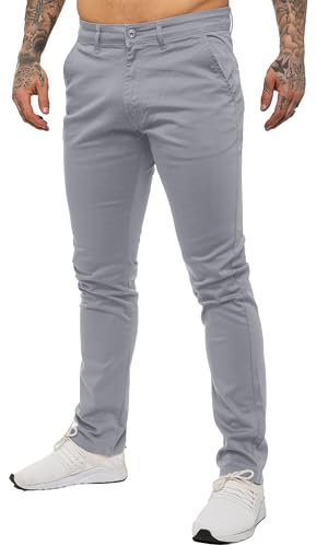 989Zé ENZO Mens Stretch Chino Slim Fit Leg Jeans Trousers Pants by Raw Denim (UK, Waist & Inseam, 34, 34, Light Grey)