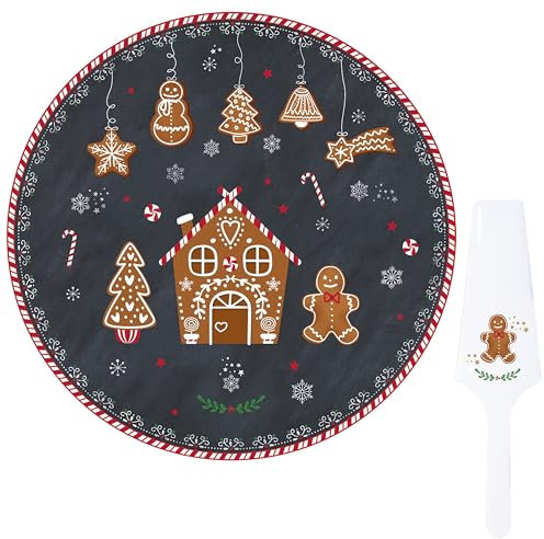 MamboCat Gingerbread Tortenplatte Ø30cm mit Tortenheber I runder weihnachtlicher Porzellan-Kuchenteller mit Lebkuchenmann-Dekor I für Kekse, Cake-Pops, Cupcakes & Co