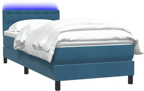vidaXL Boxspringbett mit Matratze Dunkelblau 80x220 cm Samt, Bett, Bettrahmen, Einzelbett, Schlafzimmermöbel, Lattenrost, Samtbett, Polsterbett