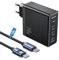 NOHON 140W Cargador USB C Rápido Adaptador: PD 3.0 GAN Fuente de Alimentación con 140W 1,2 M Cable Tipo C Carga Rápida, 3 Puertos Compatible con iPhone 12 13 14 15 16 MacBook iPad Laptop Samsung S24