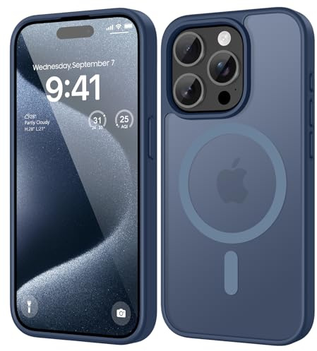 HGH Magnetic Case for iPhone 15 Pro 6.1 Inch for MagSafe Wireless Charging Compatible Translucent Matte Thin Shockproof Case Camera protect for iPhone 15 Pro phone case - Navy Blue