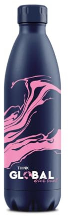 BWT Climate Bottle Think Global Drink Local - Farbe: Blau | Wasserflasche | Sport Trinkflasche | Flasche aus Metall | Thermosflasche 500ml aus Edelstahl | auslaufsicherer Drehverschluss
