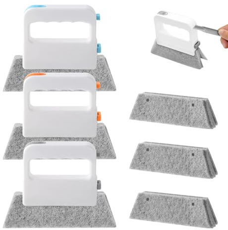 Casbomy Window Groove Cleaning Brush, Magic Window Track Cleaner Tool Set, 3 Groove Gap Cleaning Brush with 3 Replacement Cloth