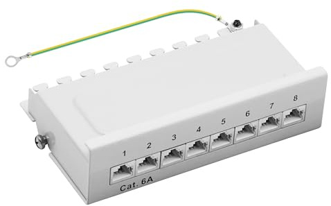 Patchpanel Cat6a Patchfeld 8 Port Verteilerfeld RJ45 Desktop und Wandmontage geschirmt 1HE Patchpanel bestückt mit 8 RJ45 Modulen für cat5e, cat6, cat6a, cat7, cat8 Patchkabel, Verlegekabel (Grau)