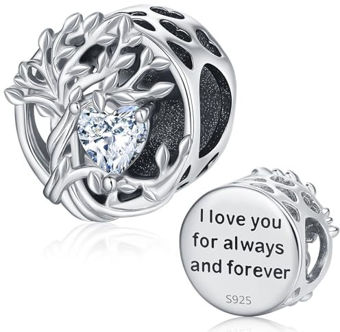 Abalorios Árbol de la vida, Charm Árbol Genealógico Plata de Ley 925 y Charme de Piedras de nacimiento, Adecuado para el abalorio de pulsera Pandora European Charms. Regalos para mujeres y niñas