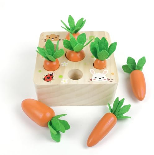 Holzspielzeug ab 1 Jahr,Baby Motorik Spielzeug für 12 Monate Jungen und Mädchen,Montessori Sortierspiel Holzpuzzle Karottenernte,Lernspielzeug Geburtztag Geschenk für Kinder