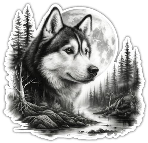 Samunshi® Husky im Wald Aufkleber Autoaufkleber für Motorrad Fahrrad Roller oder Auto Wohnmobil SUV Geländewagen Hunde Sticker Dog Dogo 10x10cm