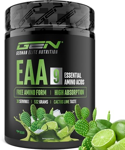 GEN GERMAN ELITE NUTRITION EAA - 532 g Poudre - 9 Acides Aminés Essentiels | Cactus Lime - Formule Human Code - avec Histidine et BCAA - 10 g d’EAA par portion - Vegan