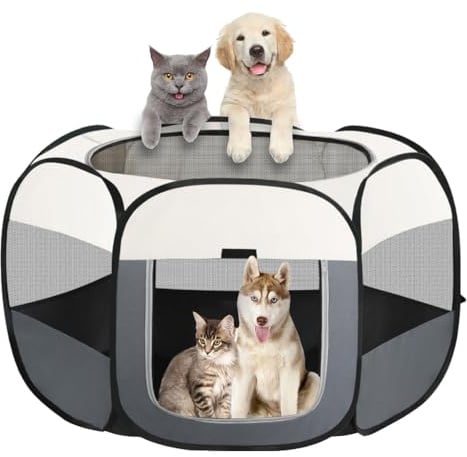 Dhqkqg Welpenauslauf, 110x110x60cm Faltbar Welpenlaufstall, Tragbarer Laufstall Hund, Hundelaufstall für Wohnung, Hundelaufstall Faltbar Laufstall, für Haustiere, Katzen, Hasen und Kleintiere Sowohl