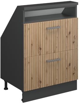 Vicco Mobile cucina sottotetto R-Line, Rovere artigianale/antracite, 60 cm con 2 cassetti