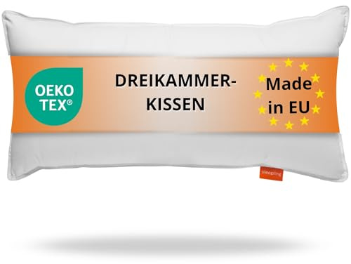 sleepling Dreikammer Daunenkissen 40x80 cm, Kopfkissen aus Daunen & Federn | 3-Kammer Kissen für optimalen Stützeffekt 40 x 80 cm, Made in EU, OEKO-TEX, Downpass, Waschbar bis 60 Grad