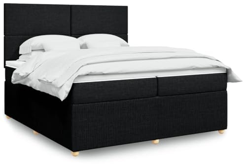 Owoxanthellate Owox Boxspringbett Schwarz 200x200 cm mit Taschenfederkernmatratze, höhenverstellbarem Kopfteil, Lattenrost