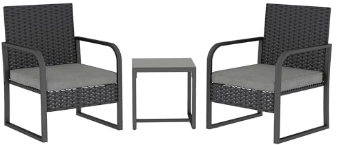 Outsunny Set da Giardino 3 Pezzi in Rattan PE e Acciaio per Balcone Patio