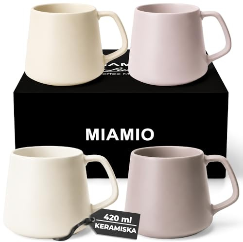 MIAMIO - Coffee Mugs Set of 4, Ceramic, Large (420ml) - Luxe (Cream Rose) | Large Ceramic Coffee Mugs for Cappuccino, Tea and Coffee, 4-piece set - dishwasher safe