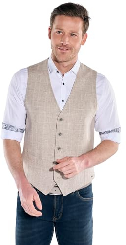 engbers Herren Dezent Karierte Sakko-Weste aus Leinen-Mix, Beige