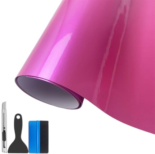 NewL Candy Hochglanz Metallic Auto-Vinylfolie Pink 30cm x 150cm | Candy-toned glänzende metallische Oberfläche, Werkzeug inkl., rückstandsfrei entfernbar, ideal für Fahrzeug Innen & Außen