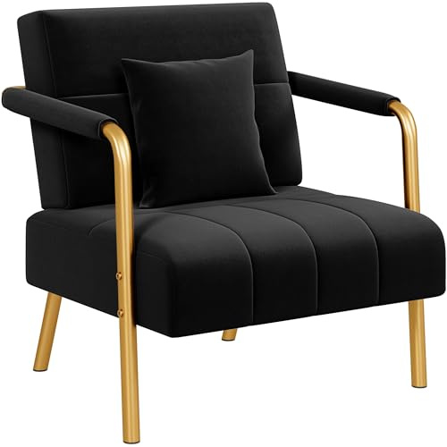 Yaheetech Polstersofa mit Armlehnen & Beine aus Metall Modernes Einzelsofa mit 2 Lendenkissen Loveseat für Wohnzimmer, Heimbüro Schwarz