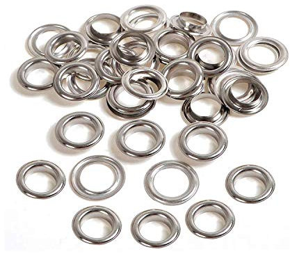 Trimming Shop 100 x 14 mm Eisenösen Ösen mit Unterlegscheiben, Silberösen Ösen für Lederhandwerk, Heimwerken, Kleidung, Planen, Banner, Zelte, Poolabdeckungen, Jacken, Yogamatte - 100 Stück