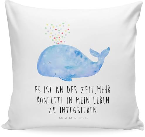 Mr. & Mrs. Panda 40x40 Kissen Wal Konfetti - Geschenk, Sofakissen, Motivkissen, sofakissen, Meerestiere, sitzkissen, Geburtstag, Meer, Urlaub,