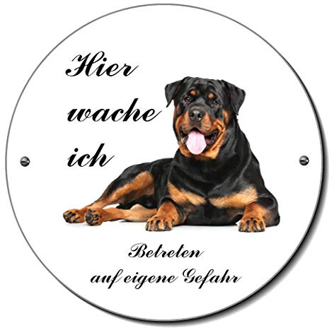Rottweiler-Rund-Schild-120 mm Ø - 3 mm Aluminium Verbund-Hund-Tierschild-Warnschild-Hinweisschild (1457-2 mit Klebepads)