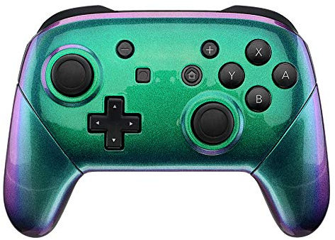 eXtremeRate Carcasa Agarre para Nintendo Switch Pro Funda Delantera Trasera Asa Shell Brillante Grip de reemplazo para Nintendo Switch Pro Control-No Incluye el Mando(De Violeta a Verde)