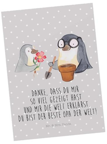 Mr. & Mrs. Panda Postkarte Pinguin Opa Blumen pflanzen - Geschenk, Grußkarte, Einladungskarte, Opi, Mama, bester Opa, Familie, Großvater,