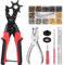 COLFULINE Lochzange Gürtellochzange, 2 In 1 Leder Locher + Leder Nieten Set, 6 Größen mit Lineal 2x Punch Platten, 240pcs Doppelkappe Rivet Tubular Metall Ohrstecker Hohlnieten, 3 Größen