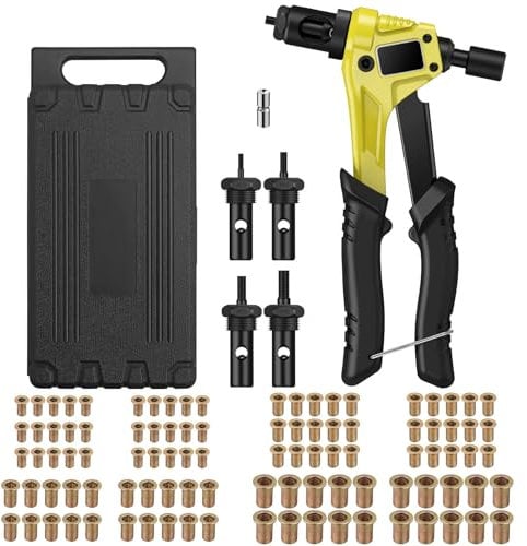 AUTOUTLET Pistola per Dado Rivetto da 8 Rivettatrice Manuale a Manico Singolo Strumento per Rivettatura con Mandrini M3 M4 M5 M6 Dado da 100 pezzi