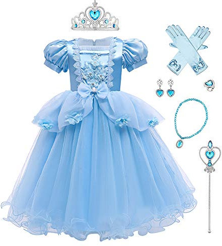 IWEMEK Costume de Cendrillon pour fille Sofia Aurora Cendrillon Princesse Robe + Accessoires pour cosplay Halloween Carnaval Costume de Noël Robe de fête Déguisement de fête #A set Cendrillon 45 ans