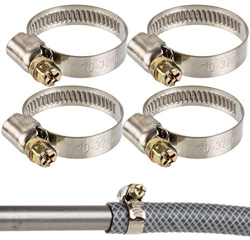 Schlauchschellen mit Schneckenantrieb, 4 Stück, Spannbereich Ø 20-32 mm, für 1 Schläuche, W2 Edelstahl, Kreuzschlitz SW7, 9 mm Bandbreite, Fixierung von Waschmaschine, Spülmaschine Anschluss