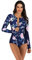 Beachkini Einteiliger Damen-Badeanzug Langarm-Badeanzug mit Frontreißverschluss Triangel-Badeanzug Badeanzüge,06,S