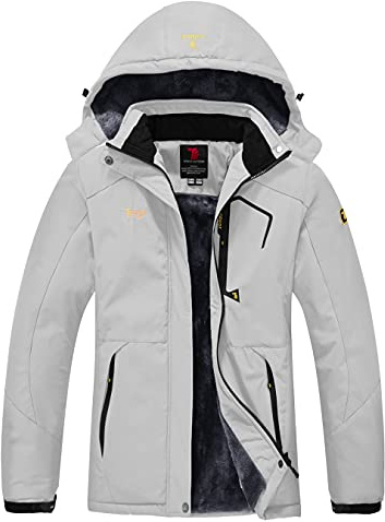 YSENTO Womens Waterproof Ski Jacket Winter Fleece Outdoor Mountain Jacket and Coat with Hood(Light Grey,L)