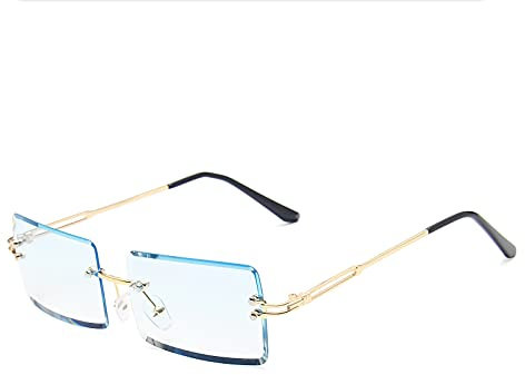 OSAGAMA Kleine Rechteckige Sonnenbrille Damen Herren Randlose Quadratische Brille Brillen UV400 Hellblau