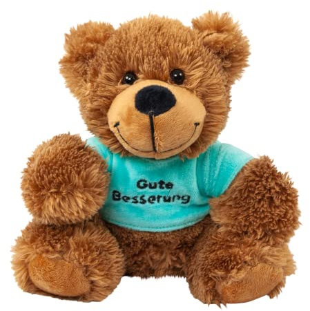 Bär mit grünem Shirt Gute Besserung 16 cm Teddybär