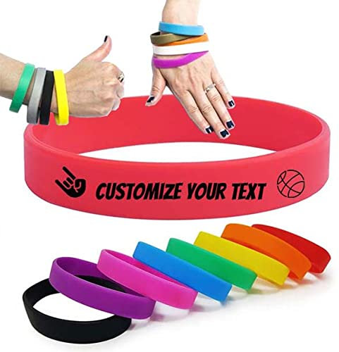 Temeite Kautschukband, 100% umweltfreundliches Silikonmaterial, Modisch und Design, Geeignet für alle Altersgruppen, Regenbogen-Silikonarmband, Personalisiertes Armband (Farbe: Rot)