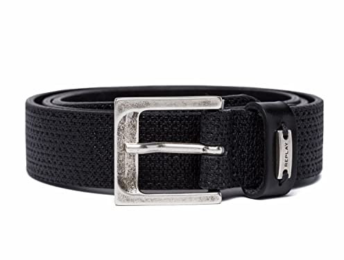 Replay Herren Gürtel aus Leder, Black 098 (Schwarz), 110
