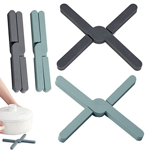 Rifrpha 4 Stück Topfuntersetzer Silikon Klappbar Zusammenklappbare Silikon-untersetzer Topfuntersetzer Zusammenklappbar Silikon Topfuntersetzer Hitzebeständig für Töpfe, Teller, Pfannen